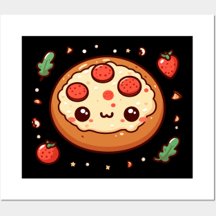 Cute Kawaii Pepperoni Pizza Illustration | Cutesy Design for Kawaii Lovers Posters and Art